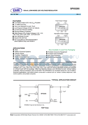 SPX5205 datasheet - 150mA, LOW-NOISE LDO VOLTAGE REGULATOR