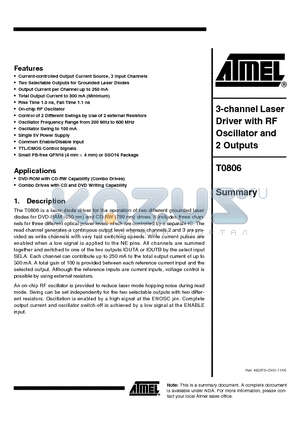 T0806 datasheet - 3-channel Laser Driver with RF Oscillator and 2 Outputs