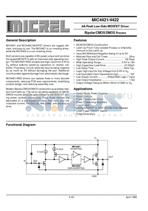 MIC4421BM datasheet - 9A-Peak Low-Side MOSFET Driver Bipolar/CMOS/DMOS Process