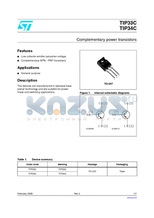 TIP33C_08 datasheet - Complementary power transistors