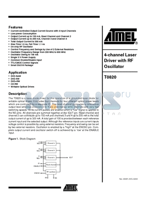 T0820 datasheet - 4 CHANNEL LASER DRIVER WITH RF OSCILLATOR
