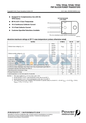 TIP34A datasheet - PNP SILICON POWER TRANSISTORS