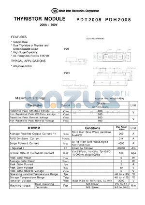 PDT2008 datasheet - THYRISTOR MODULE 200A / 800V
