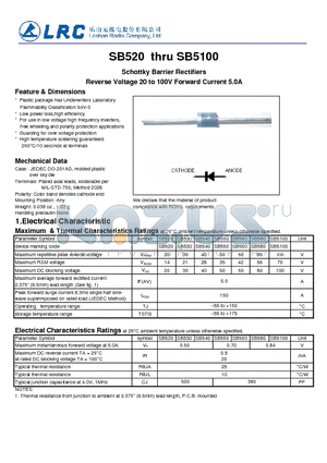 SB530 datasheet - Schottky Barrier Rectifiers Reverse Voltage 20 to 100V Forward Current 5.0A