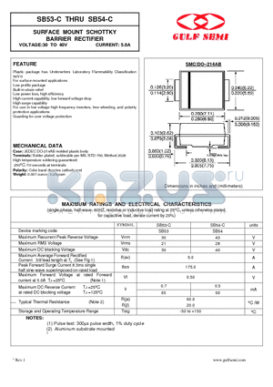 SB54-C datasheet - SURFACE MOUNT SCHOTTKY BARRIER RECTIFIER VOLTAGE:30 TO 40V CURRENT: 5.0A