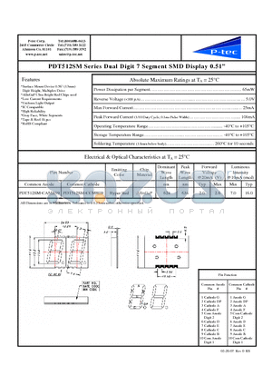 PDT512SM-CAMR09 datasheet - Dual Digit 7 Segment SMD Display 0.51