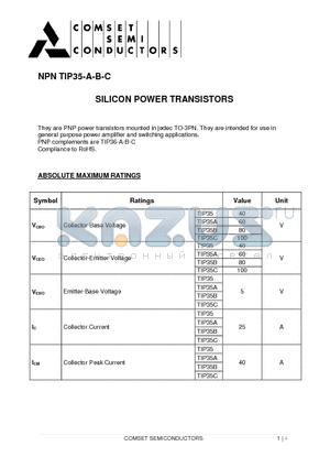 TIP35A datasheet - SILICON POWER TRANSISTORS