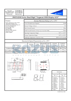 PDT512SM-CCMR09 datasheet - Dual Digit 7 Segment SMD Display 0.51