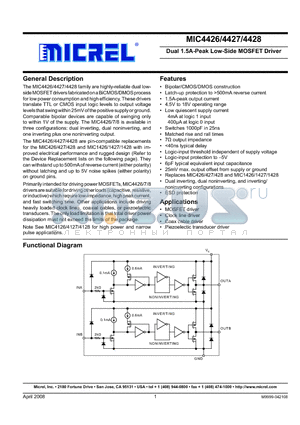MIC4426YN datasheet - Dual 1.5A-Peak Low-Side MOSFET Driver