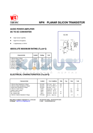 TIP35C datasheet - NPN PLANAR SILICON TRANSISTOR(AUDIO POWER AMPLIFIER DC TO DC CONVERTER)