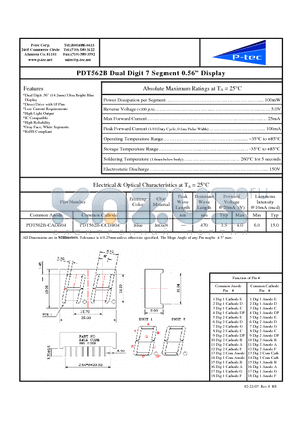 PDT562B-CCDB04 datasheet - Dual Digit 7 Segment 0.56 Display