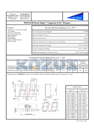 PDT562B-CADG19 datasheet - Dual Digit 7 Segment 0.56 Display