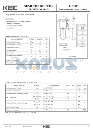 TIP35C datasheet - TRIPLE DIFFUSED NPN TRANSISTOR