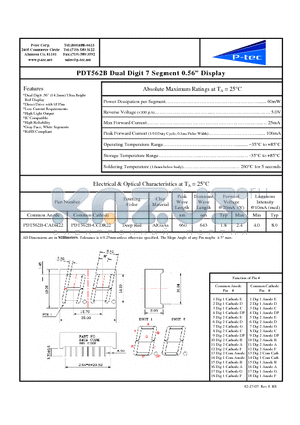 PDT562B-CCDR22 datasheet - Dual Digit 7 Segment 0.56 Display