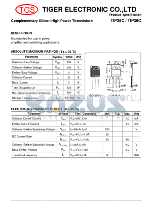 TIP35C datasheet - Complementary Silicon High Power Ttransistors