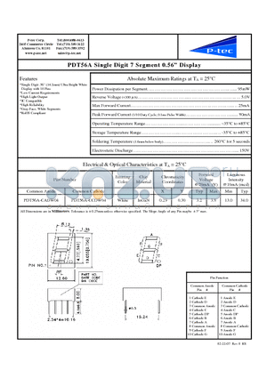 PDT56A-CCDW04 datasheet - Single Digit 7 Segment 0.56 Display