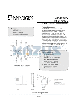 PRFS-P5022-005 datasheet - 5.15-5.85 GHz U-NII Power Amplifier