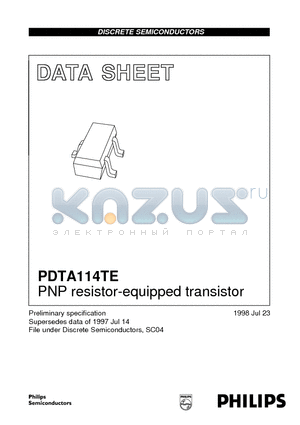 PDTA114 datasheet - PNP resistor-equipped transistor