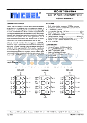 MIC4467 datasheet - Quad 1.2A-Peak Low-Side MOSFET Driver