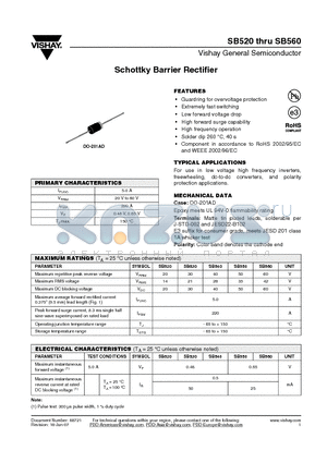SB550 datasheet - Schottky Barrier Rectifier