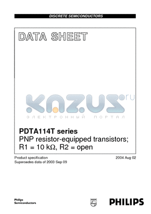 PDTA114TU datasheet - PNP resistor-equipped transistors; R1 = 10 kOHM, R2 = open