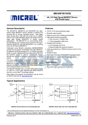 MIC44F18YMME datasheet - 6A, 13V High Speed MOSFET Drivers with Enable Input