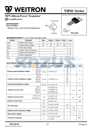 TIP41 datasheet - NPN Silicon Power Transistor