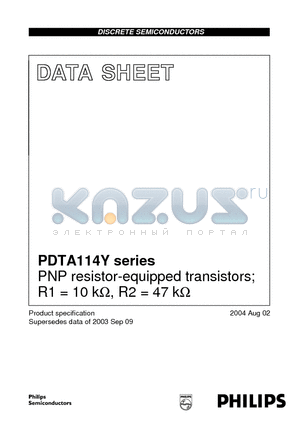 PDTA114YS datasheet - PNP resistor-equipped transistors; R1 = 10 kOHM, R2 = 47 kOHM