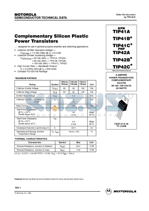 TIP41A datasheet - POWER TRANSISTORS COMPLEMENTARY SILICON