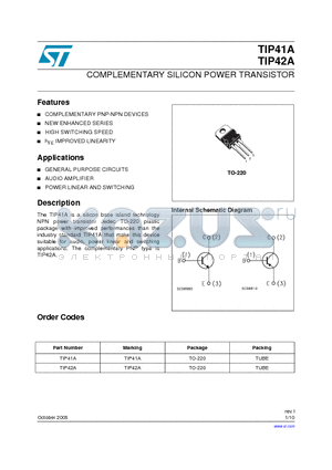 TIP41A datasheet - COMPLEMENTARY SILICON POWER TRANSISTOR