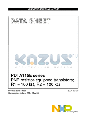 PDTA115EK datasheet - PNP resistor-equipped transistors; R1 = 100 kY, R2 = 100 kY