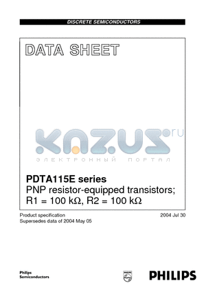 PDTA115ES datasheet - PNP resistor-equipped transistors; R1 = 100 kW, R2 = 100 kW