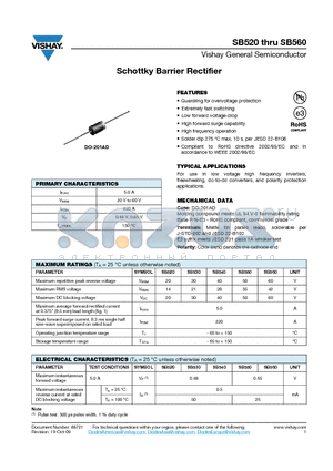 SB560 datasheet - Schottky Barrier Rectifier