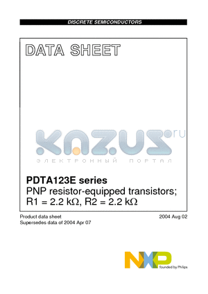 PDTA123EE datasheet - PNP resistor-equipped transistors; R1 = 2.2 kY, R2 = 2.2 kY