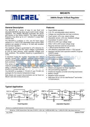 MIC4575WT datasheet - 200kHz Simple 1A Buck Regulator