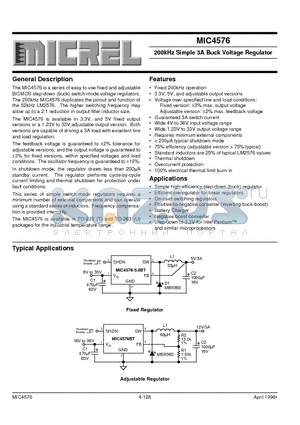 MIC4576-5.0BT datasheet - 200kHz Simple 3A Buck Voltage Regulator