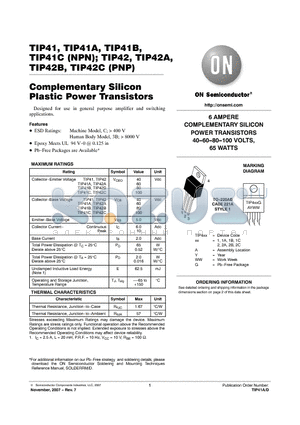 TIP41CG datasheet - Complementary Silicon Plastic Power Transistors