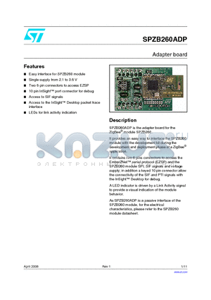 SPZB260ADP datasheet - Adapter board