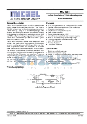 MIC4681 datasheet - 2A-Peak SuperSwitcher SOP-8 Buck Regulator