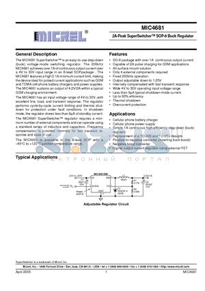 MIC4681BM datasheet - 2A-Peak SuperSwitcher SOP-8 Buck Regulator