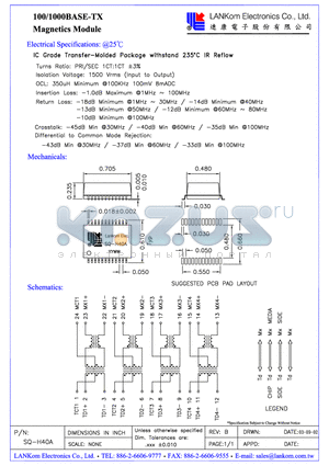 SQ-H40A datasheet - 100/1000BASE-TX Magnetics Module