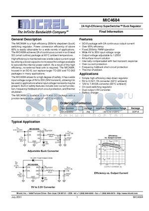 MIC4684BM datasheet - 2A High-Efficiency SuperSwitcher Buck Regulator