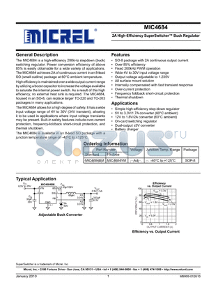 MIC4684YM datasheet - 2A High-Efficiency SuperSwitcher Buck Regulator