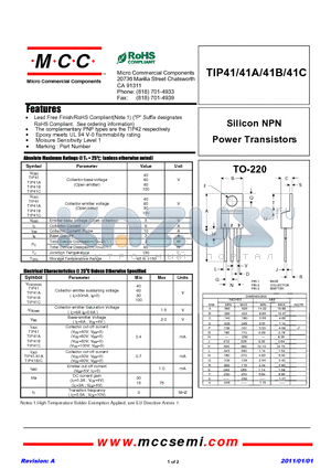 TIP41_11 datasheet - Silicon NPN Power Transistors