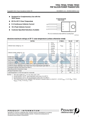 TIP42 datasheet - PNP SILICON POWER TRANSISTORS
