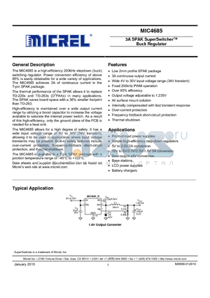 MIC4685BR datasheet - 3A SPAK SuperSwitcher Buck Regulator