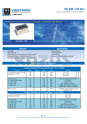 OX-401 datasheet - Oven Controlled Crystal Oscillator