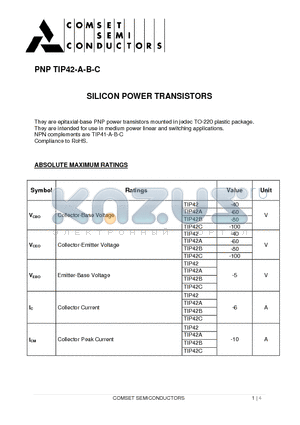 TIP42 datasheet - SILICON POWER TRANSISTORS
