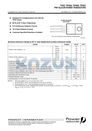 TIP42A datasheet - PNP SILICON POWER TRANSISTORS