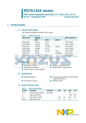 PDTA124XEF datasheet - PNP resistor-equipped transistors; R1 = 22 kW, R2 = 47 kW
